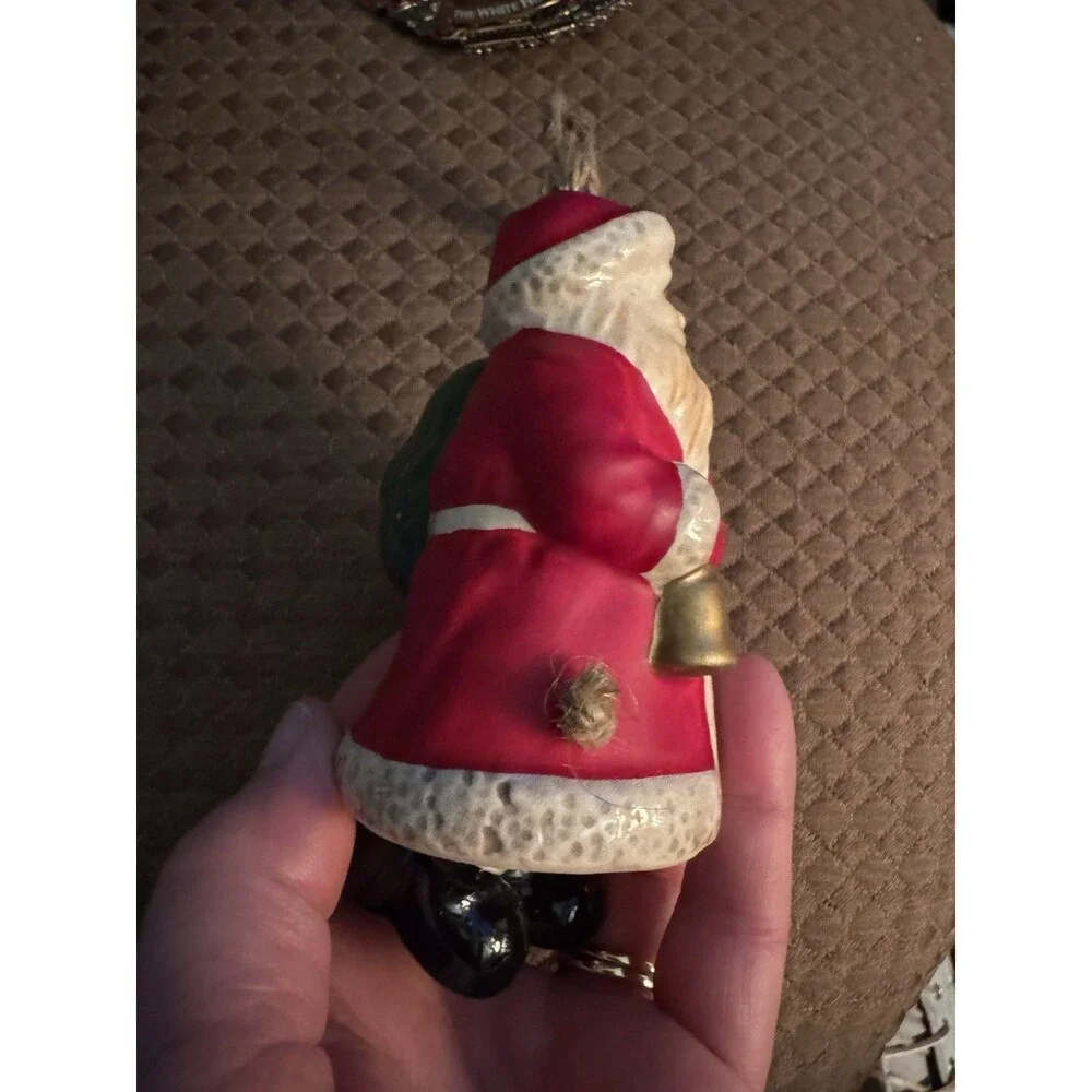 Santa Claus Ceramic Christmas Bell Ornament Moving Dangling Legs Clapper Vintage